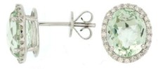 5.25CT DIAMOND  AAA GREEN AMETHYST 14KT WHITE GOLD 3D OVAL HALO STUD EARRINGS