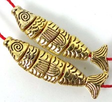 2 Greek Worry Fish Golden Pewter Assembling Focal Pendant Bead 35x8mm - small