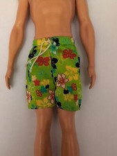 Vintage 1999 Barbie Ken Doll Hawaii floral Swim Suit Trunks Green