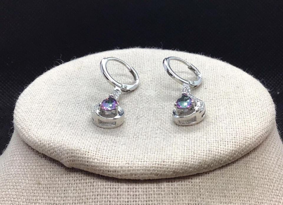 Pendientes de moda con topacio místico simulado y piedra circonita transparente de vidrio tono plata F217 Foto 2 de 3