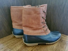 The Original Duck Boot Arianna Women's Brown Black Lace Up Rain Boot Size 9.5M
