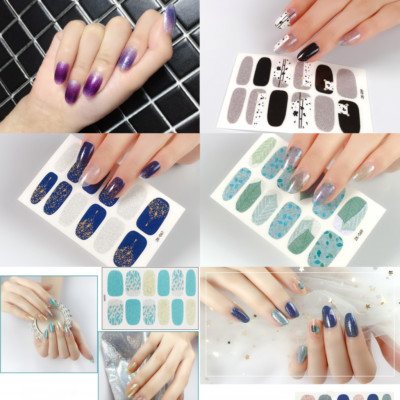 24x Nagelfolie selbstklebende Nagelfolie Nailwraps Aufkleber Glitter Silber Blau