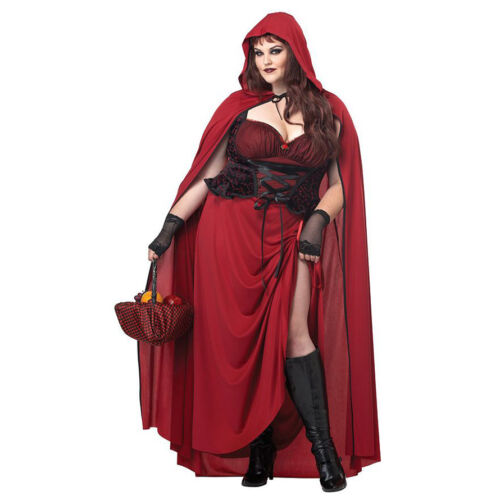 Women's PLUS Dark Red Riding Hood Fairy Tail Fantasy Adult Halloween Costume - Picture 1 of 2