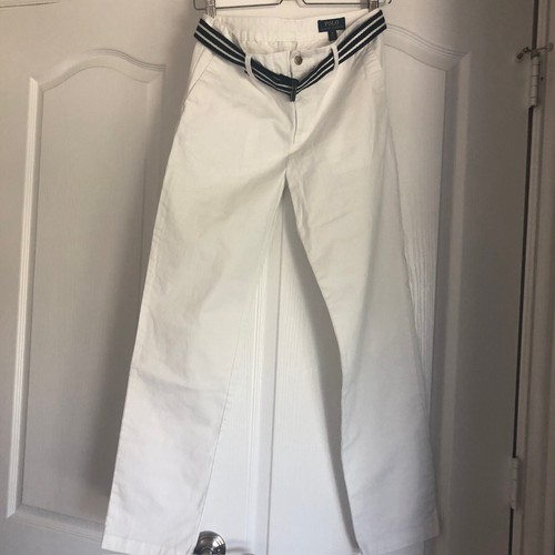 Polo Ralph Lauren Girls Pants Size 18 30W/30 White Chino Straight Leg Navy Belt - Picture 4 of 11