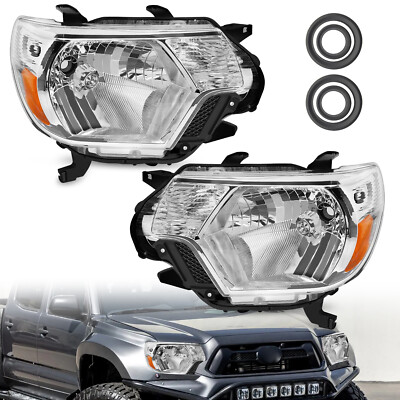 Anti-fog Headlights Assembly For 2012-2015 Toyota Tacoma Chrome Housing Amber
