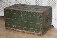 vintage wooden painted carpenters tool chest tool box.coffee table storage trunk