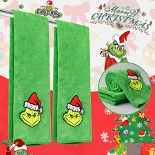2PCS Christmas Grinch Kitchen Towels Merry Grinchmas Holiday Decorations 20*10in
