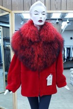 Red Sheared Rex Rabbit Fur Jacket With Tibetan Lamb - Size 12