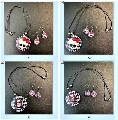 Monster High Skull Theme Necklace & Earrings Set Wood 
