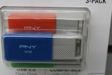 PNY USB 2.0 Flash Drives, 32GB, Assorted Colors, Pack Of 3 Drives FREE SHIPPING