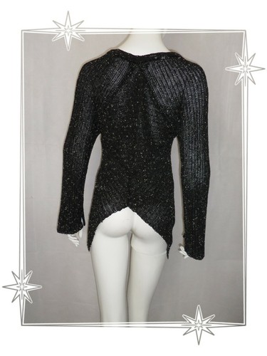 Superbe Gilet Asymétrique Noir Chiné Maille Tricotée Lauren Vidal Taille L - Picture 3 of 5