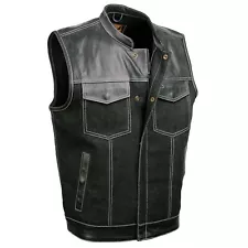 Milwaukee Leather 3006 Men's 'Brute' Denim /Leather Club Style Motorcycle Vest
