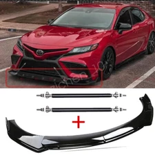 Black Front Bumper Lip Spoiler Splitter Body Kit Strut Rods For Toyota Camry