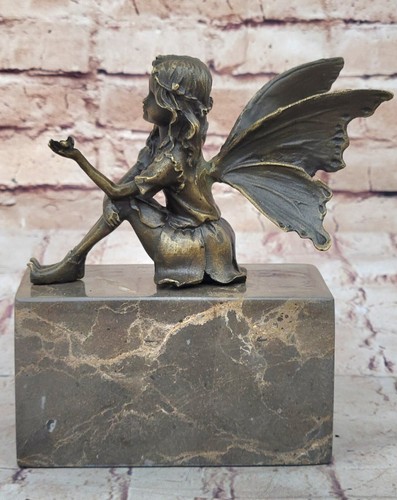 BABY FAIRY 100% BRONZE FANTASY ART NOUVEAU WINGED WOOD SCULPTURE STATUE ARTWORK - Picture 6 of 10