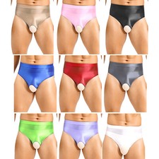 Mens Panties Shiny Briefs Hollow Out Underwear Nightwear Underpants Crotchless