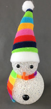 LED Lighted Cute Plastic Snowman Figurine Colorful Scarf and Hat - 6" Tall