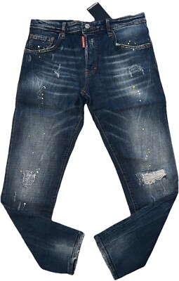 DSQUARED2 Mens Jeans LIMITED EDITION Distressed Stretch Washed Blue Size 54/40 