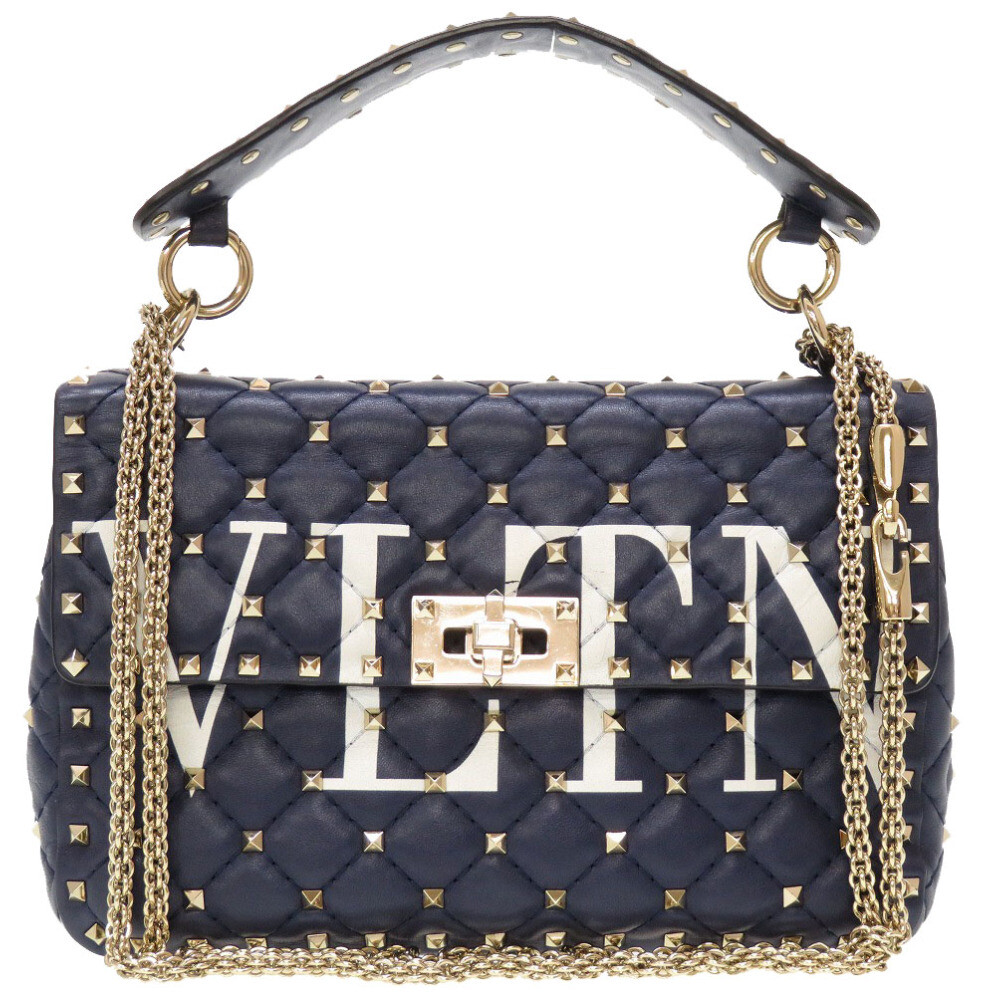 VALENTINO GARAVANI Stud Stitching トート ショルダーバッグ AUTHENTIC Valentino Garavani Rock studs Shoulder Bag Navy