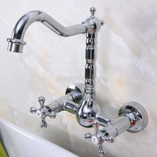 Chrome Brass Bathroom Basin Sink Faucet Dual Handles Mixer Tap Wall Mounted