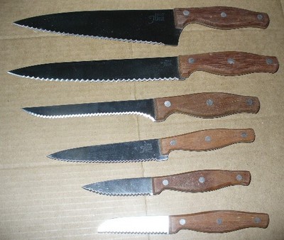 Vintage EKCO Flint Six Piece Knife Set -Wood Handle NEW in Box