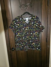 EUC Unisex Black Happy Halloween Scrub Top Size XL X-Large