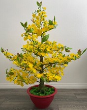 LARGE 4’ TALL PLASTIC ARTIFICIAL YELLOW APRICOT FLOWER TREE & POT HOA MAI
