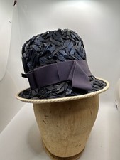 Vintage Hat Raffia Navy Blue Greenlawn
