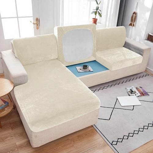 Velvet Fabric Sofa Seat Cover For Living Room Elastic Soft Slipcover Protector - Picture 7 of 36