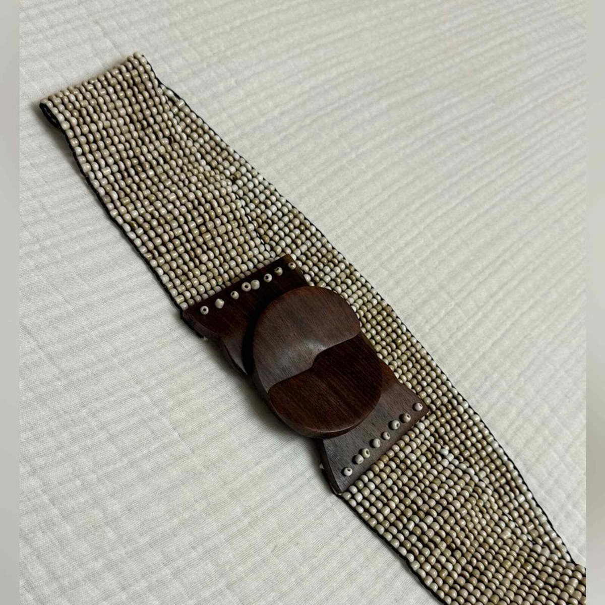 Vintage Bohemian Belt Stretch Glass Beaded Wood Buckle  display picture 2