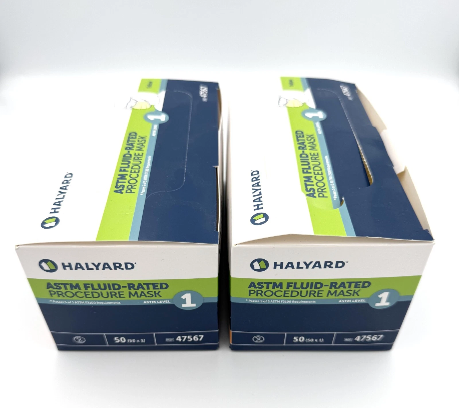 Lot of 2 Halyard Yellow Disposable 3-Layer Earloop Masks Box of 50