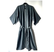 Vintage WHITBY 100 Silk Mens Robe Geometric Navy Green Lightweight One Size EUC