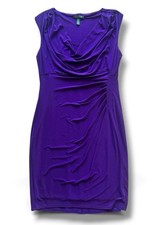 Lauren Ralph Lauren Woman Dress 14 Purple Stretch Side Ruched Cowl Neck Slimming