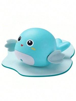 Light Blue Whale Wind Up Bath Floating Sprinkler Toy