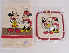 VTG Walt Disney Co Kitchen Dish Towel  Pot Holder Set Mickey Minnie Mouse USA