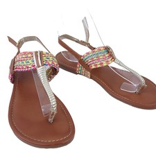 Cat  Jack Girls Sandals Brown Multicolor Braided Size 3 Open Toe Shoes Summer