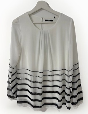 Zero Damen Bluse Größe 36 Weiß Schwarz Gestreift Pailletten