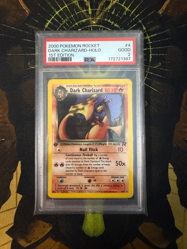 Pokemon Dark Charizard 4/82 Team Rocket 1st Edition Holo Vintage SWIRL PSA 2