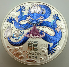 2024 Australia 1 oz argento drago lunare FDC Perth moneta come nuova colorata blu
