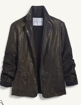 Frank & Eileen DUBLIN Tailored Blazer. Gold glitter Wax. XXS. New. Orig 500