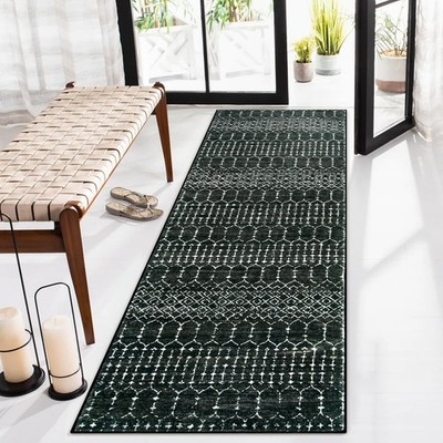 Moroccan Black Washable Runner 2x5 Non-Slip Lightweight Laundry Room Rug Thro...