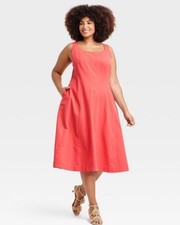 NWT A New Day Womens Plus Sz 22 Corset Midi A-Line Dress Coral Pink Red