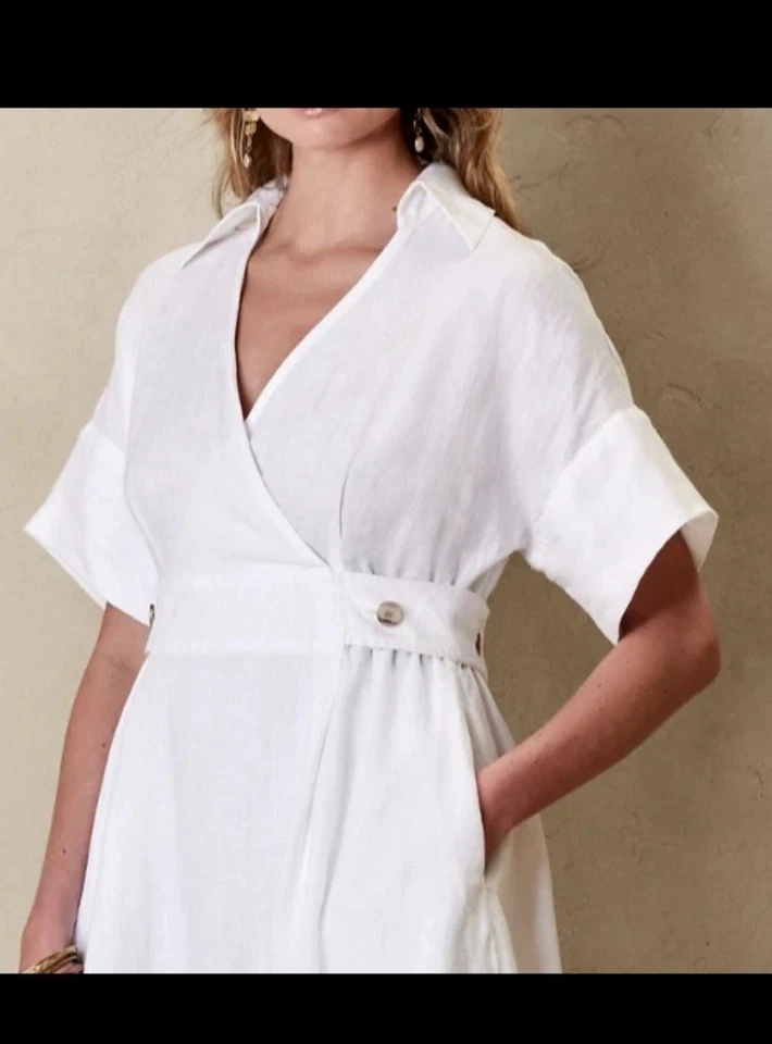 Banana Republic Sedona Linen Dress XL Tall White Shirt dress Classic Academia - Image 2 of 4