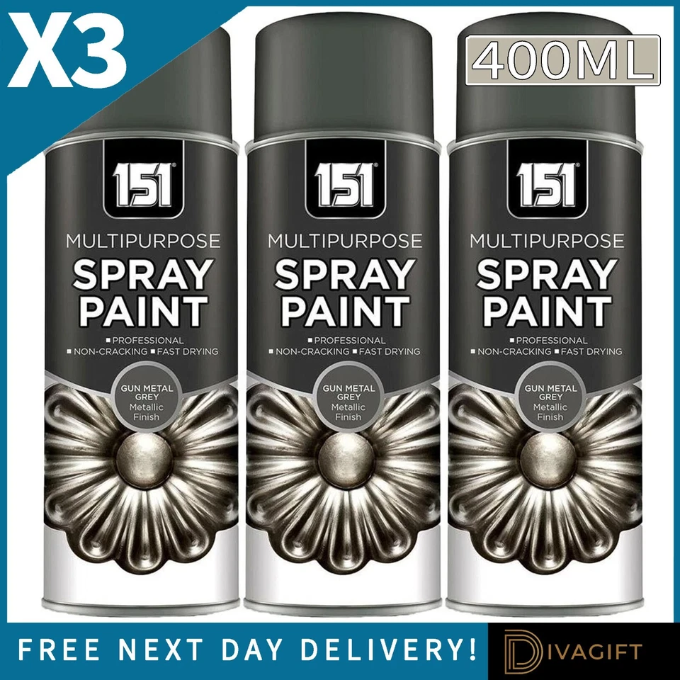 3 x 151 GUN METAL GREY SPRÜHLACK 400ML METALLIC FINISH FÜR METALL KUNSTSTOFF HOLZ