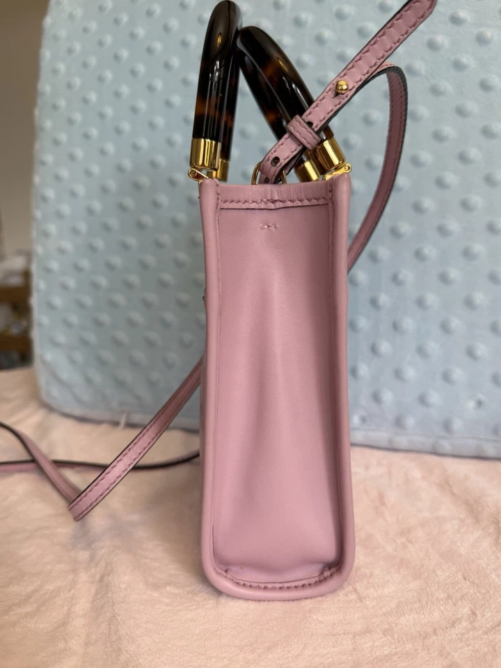 Bolsa tiracolo 100% autêntica Fendi rosa concha de tartaruga mini sol alça superior - Imagem 3 de 4
