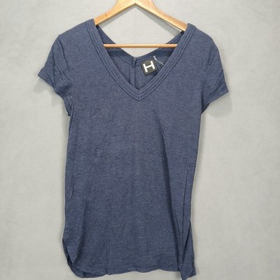 H by Bordeaux T Shirt Womens M Navy Blue Rayon Stretch V Neck Side Slit Outdoor