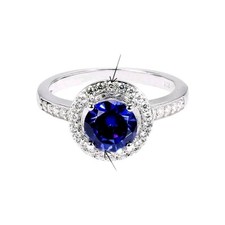 Round HALO Shape Sapphire ENGAGEMENT/PROMISE Ring 18K White Gold Plated Sz 8