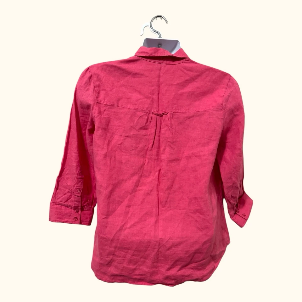 Женская блузка Mimi для беременных на пуговицах ярко-розовая поповер 100% лен размер M - Изображение 4 из 4