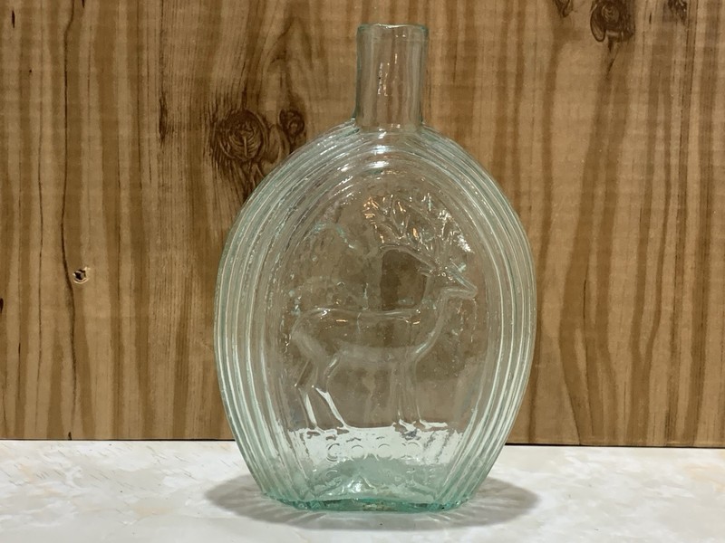 Good GameHistorical Flask Pontil Scared Base Deer And Weeping Willow Tree Pint