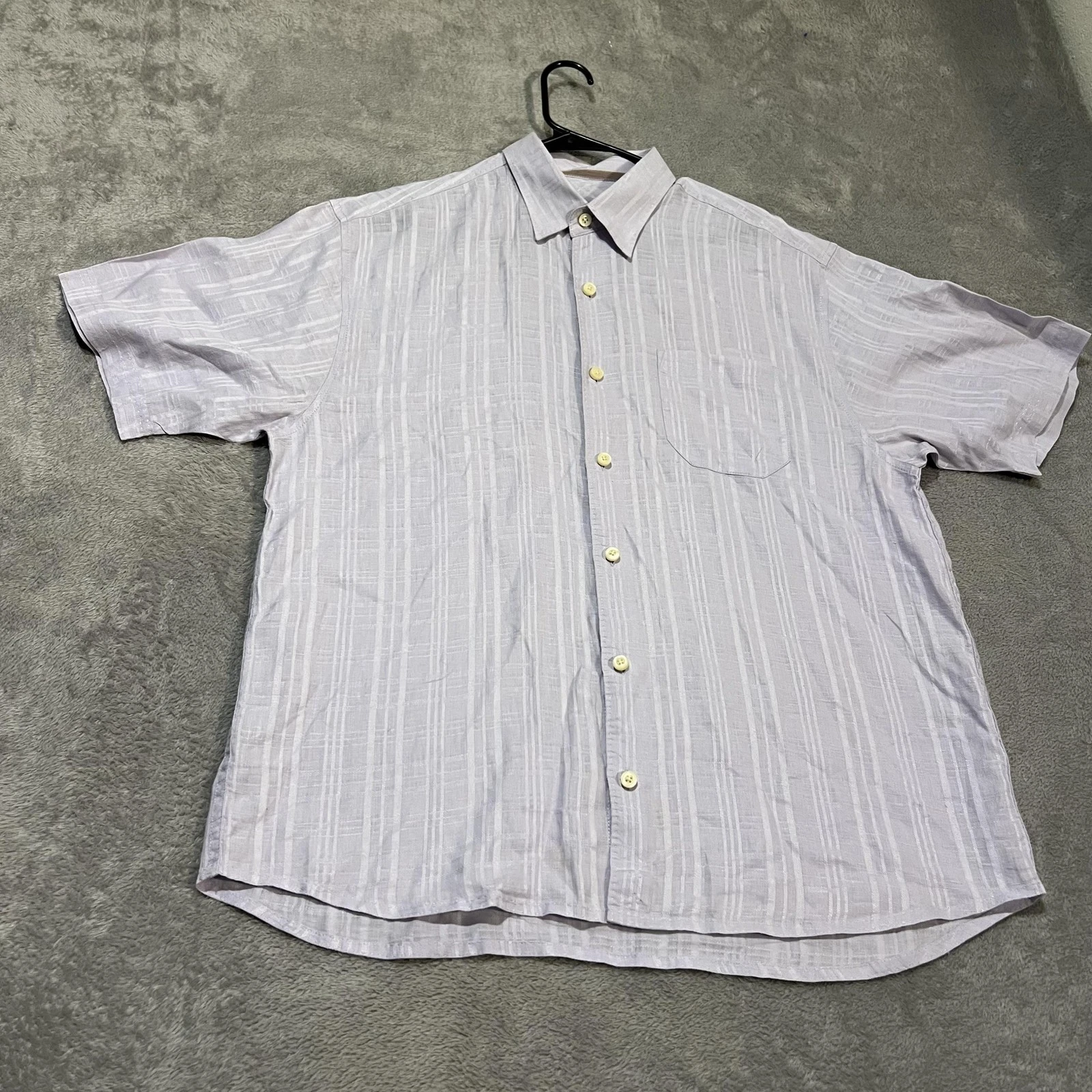 Tommy Bahama Shirt Mens Large Lavender Short Sleeve Button Up 100% Linen Casual