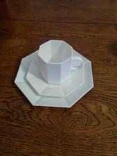 Arcopal France Kaffeetasse Unterteller Teller Set  1 Person, 8- Kant, Weiß 